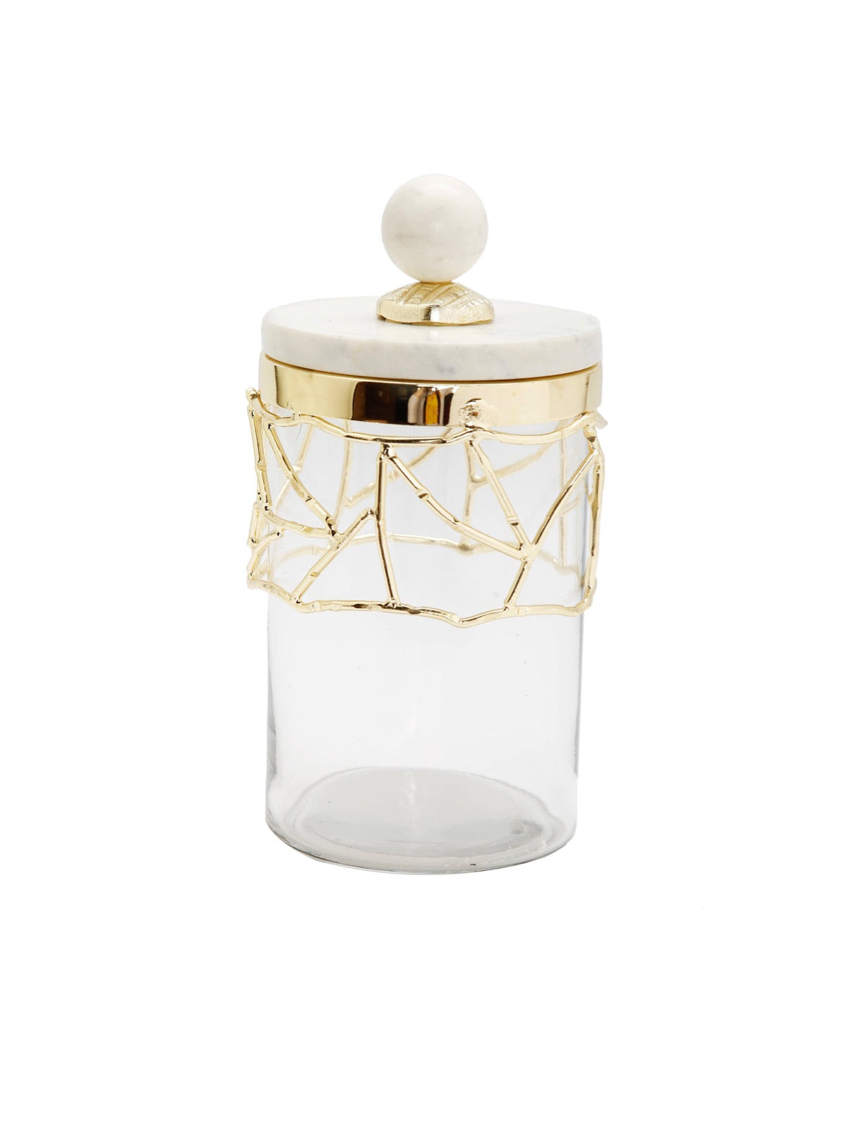 10H Luxury Kitchen Glass Canister With Gold Mesh Design and Marble Lid - KYA Home Decor.