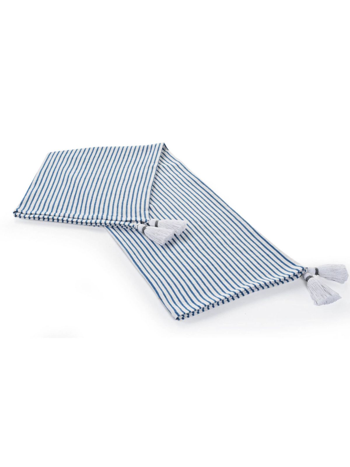 Blue and Ivory Striped 100% Cotton Decorative Throw Blanket with Tassels Sold by KYA Home Decor, 50W x 60L. 