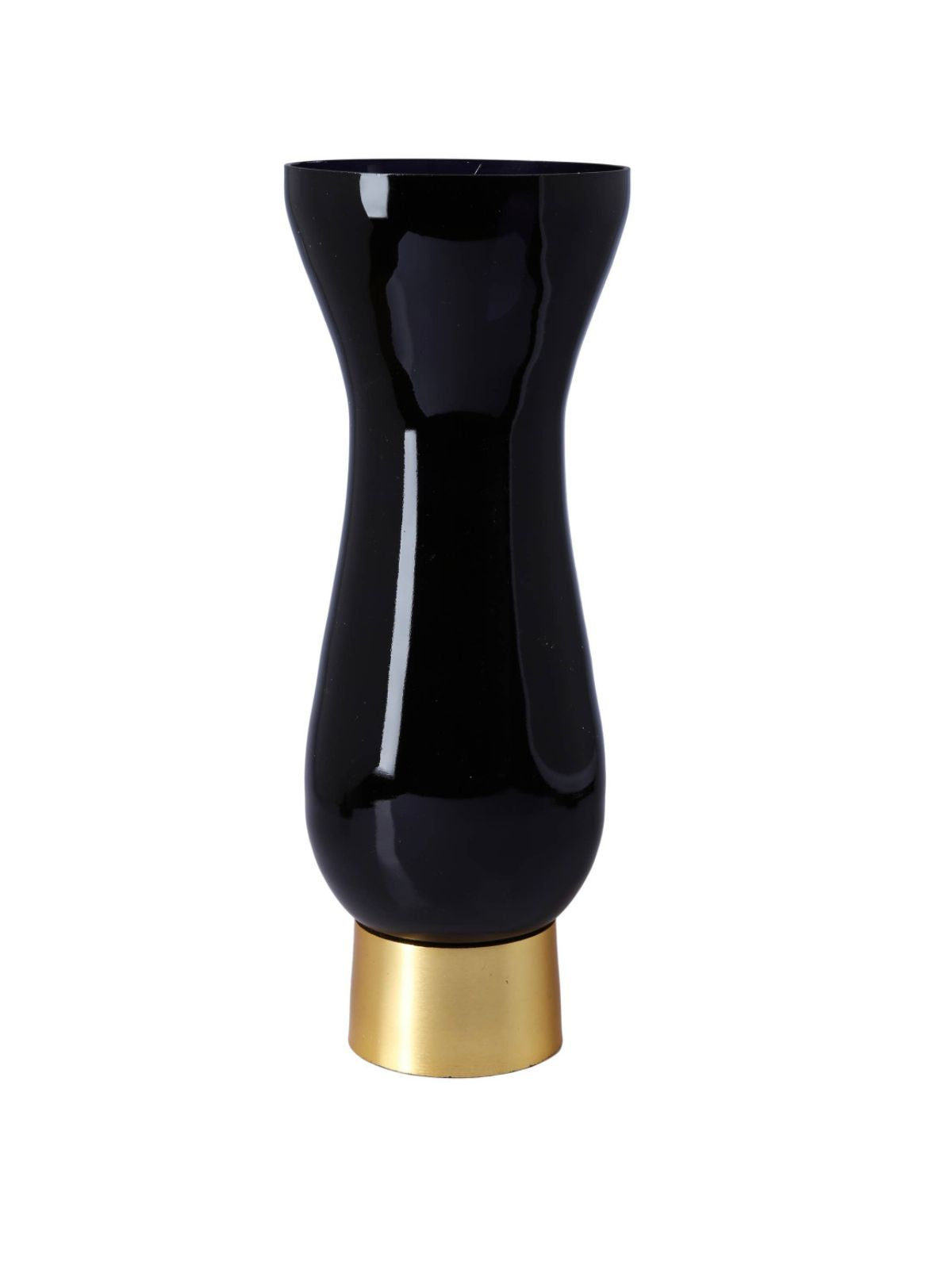 12.5 Black Glass Designer Vase with Luxury Gold Metal Base - KYA Home Decor.