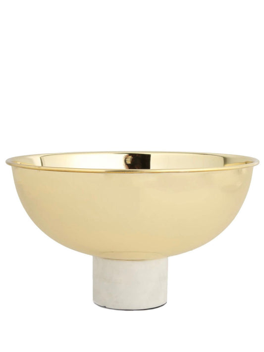 Stainless Gold Footed Bowl On White Stone Base, 10D x 6.75H.