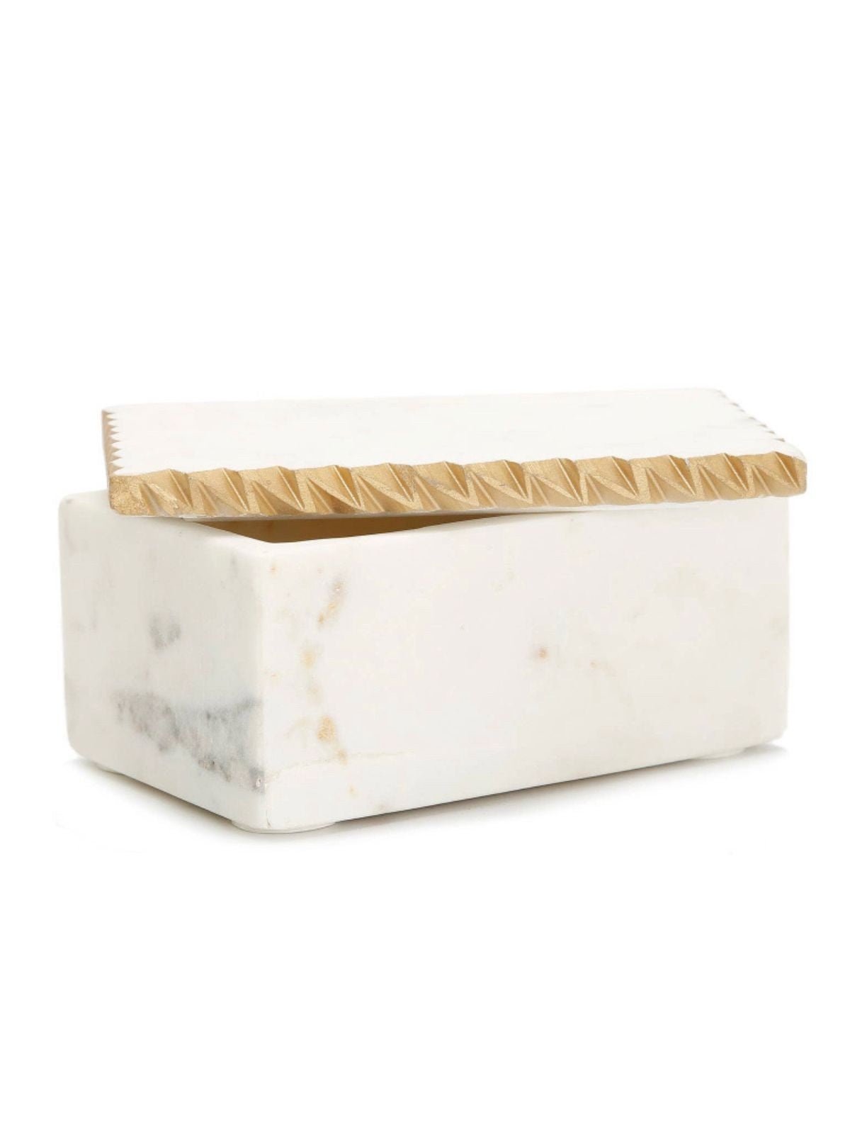 White Marble Decorative Box With Gold Edge Measures 6.5L x 4.5W x 3H.