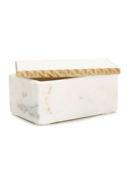 White Marble Decorative Box With Gold Edge Measures 6.5L x 4.5W x 3H.
