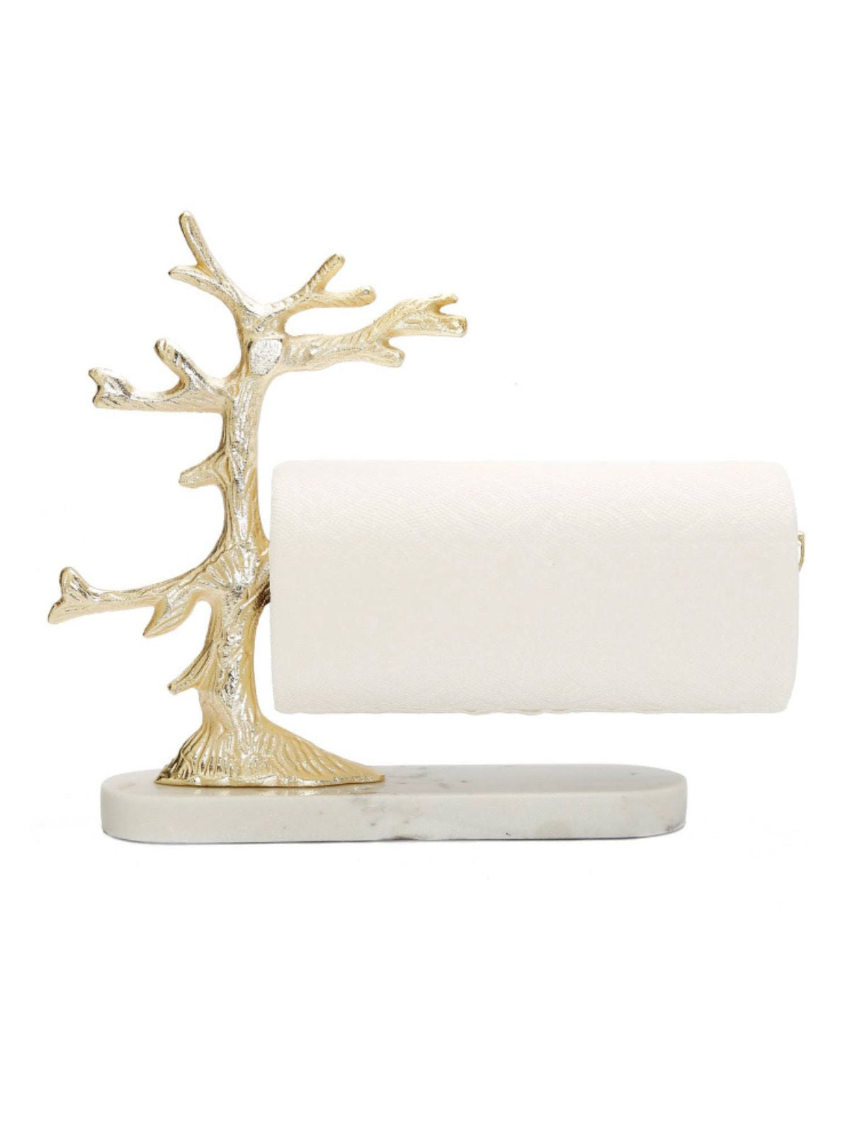 Gold Tree Design Paper Towel Holder On Marble Base.