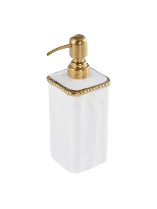 White Porcelain and Gold Bead Soap Pump sold by KYA Home Decor.