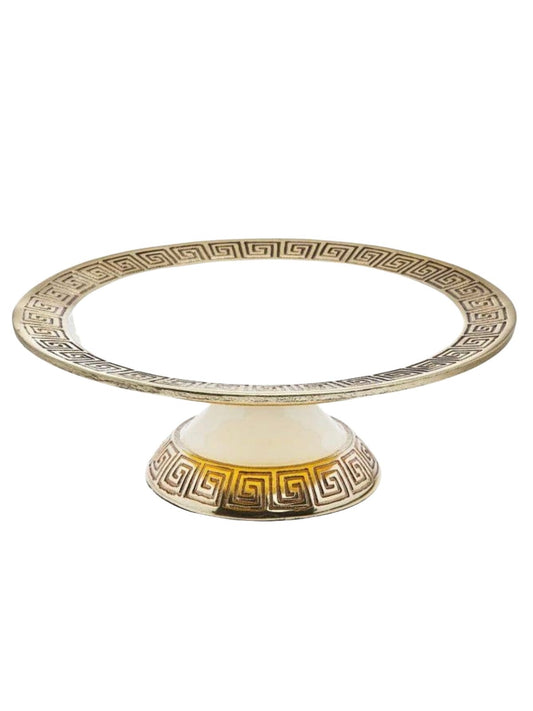 12.5D White and Gold Porcelain Greek Key Cake Stand sold by KYA Home Decor.