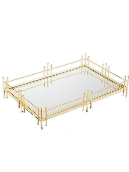 Oblong Mirror Tray with Luxury Gold Linear Design sold by KYA Home Decor.