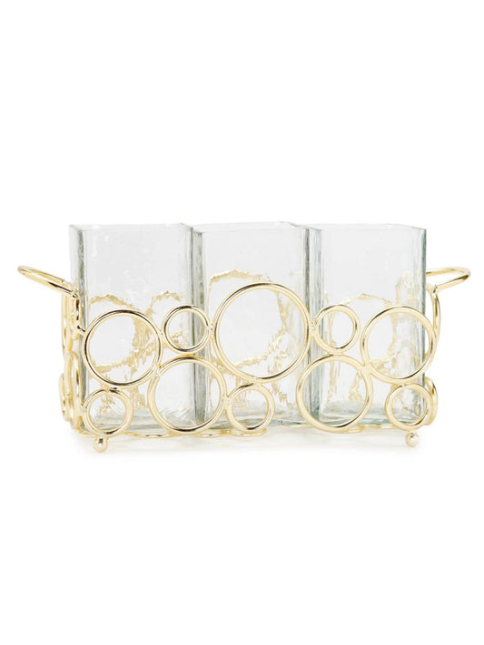 Glass Utensil Holder with Stainless Steel Gold Loop Design.