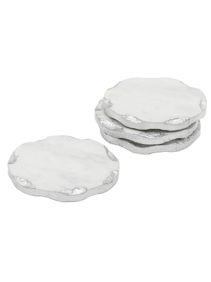 These stylish marble coasters will add a little extra to oomph to your entertaining. These natural, white marble coasters are finished with beautiful silver  edges.