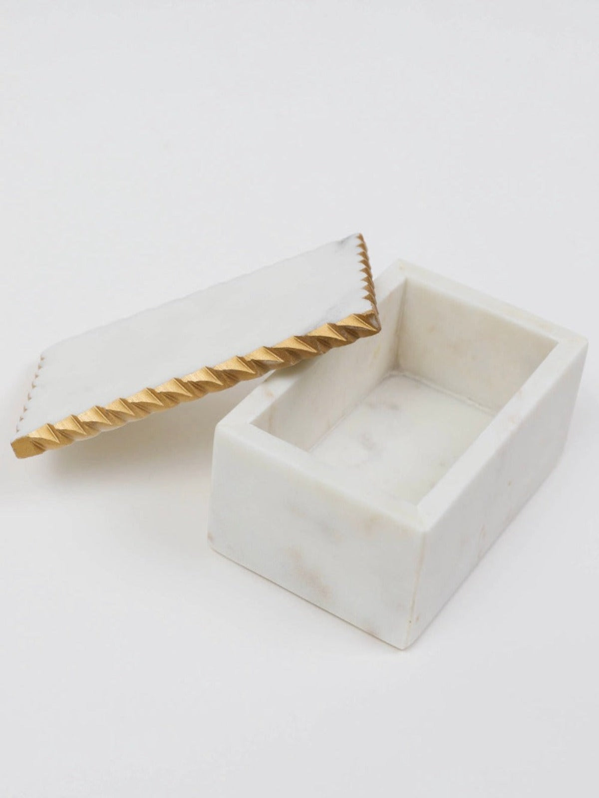 White Marble Decorative Box With Gold Edge.