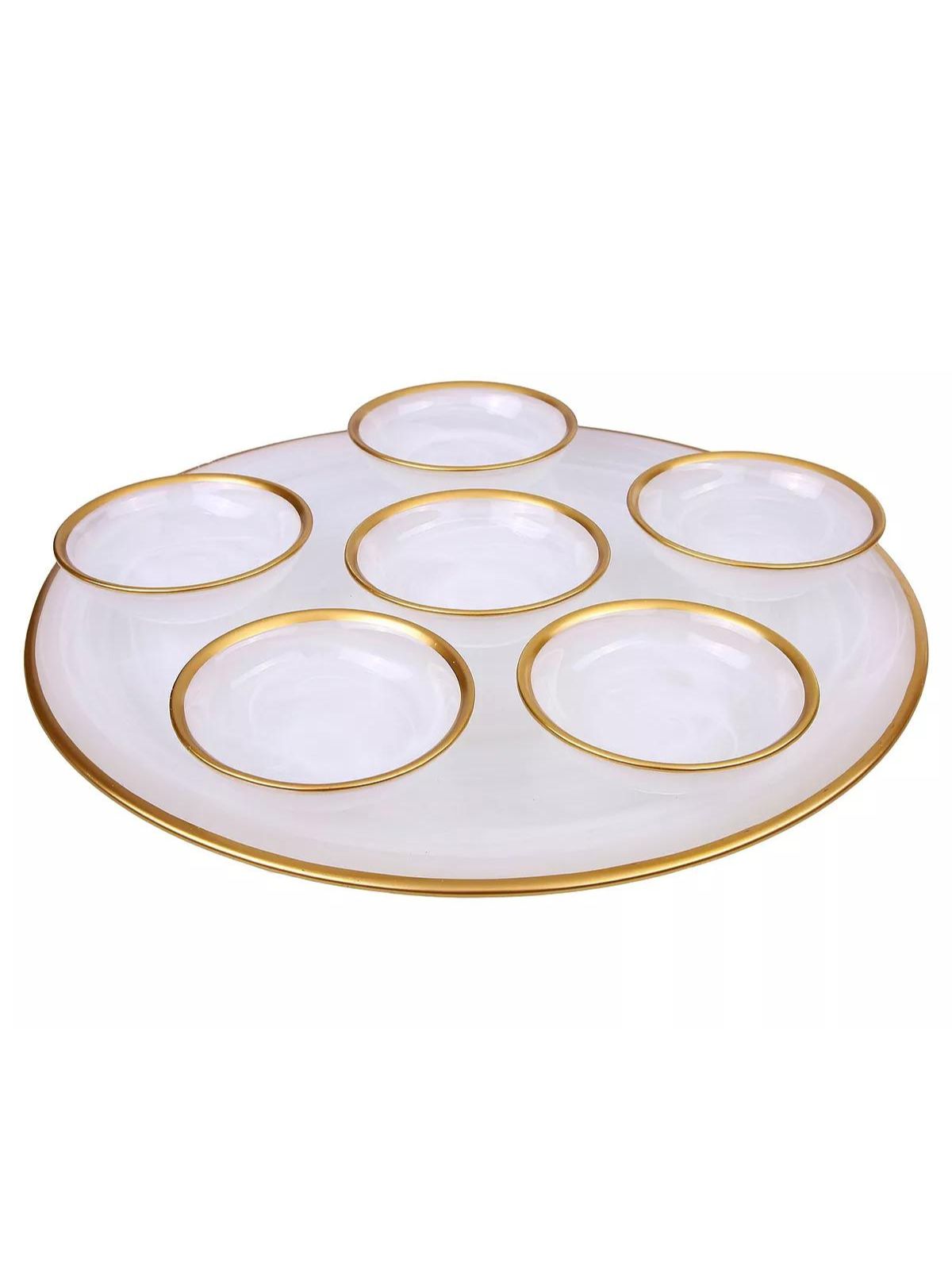 White Alabaster Glass Tray with Gold Rim and 6 Bowls sold by KYA Home Decor.