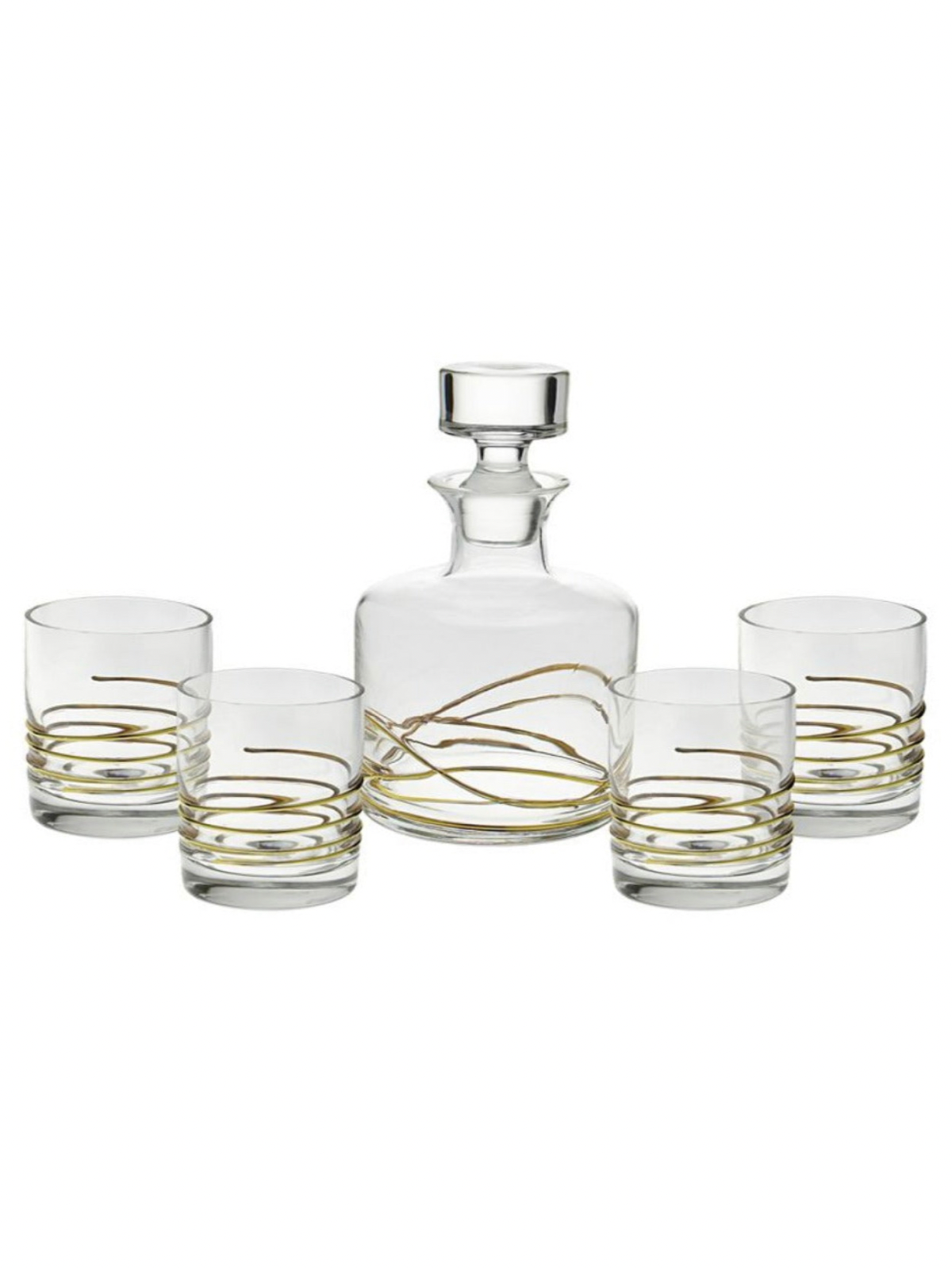The Dolce Liquor 5-piece Set is decorated with an alluring gold design. Makes a great gift for weddings, holidays, and other occasions. 