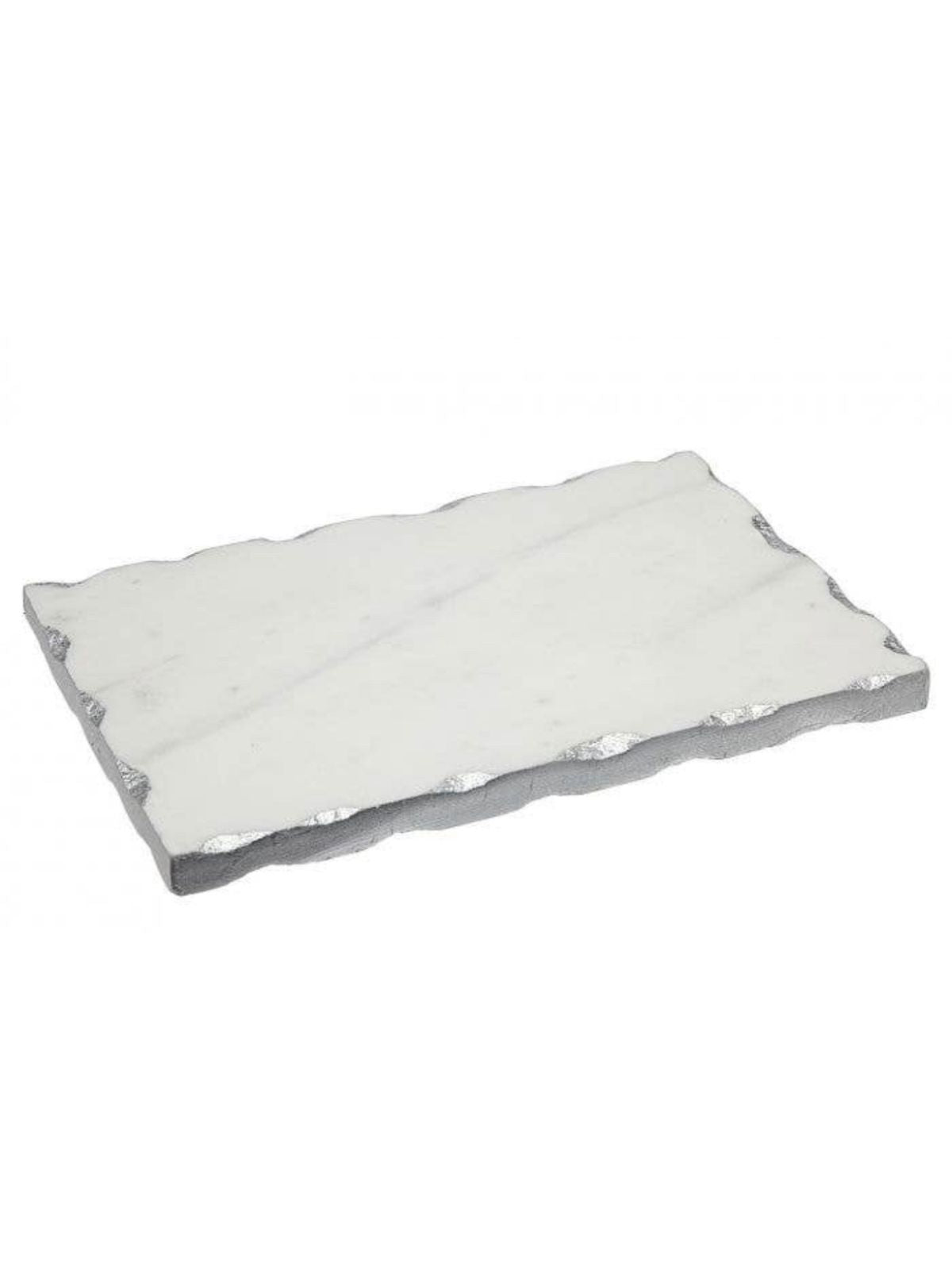 White Marble Decorative Tray with Silver Metallic Edges, 9L x 6W. 