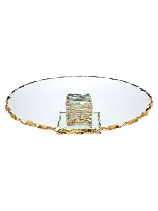 13D Glass Cake Plate with Gold Edges sold by KYA Home Decor.