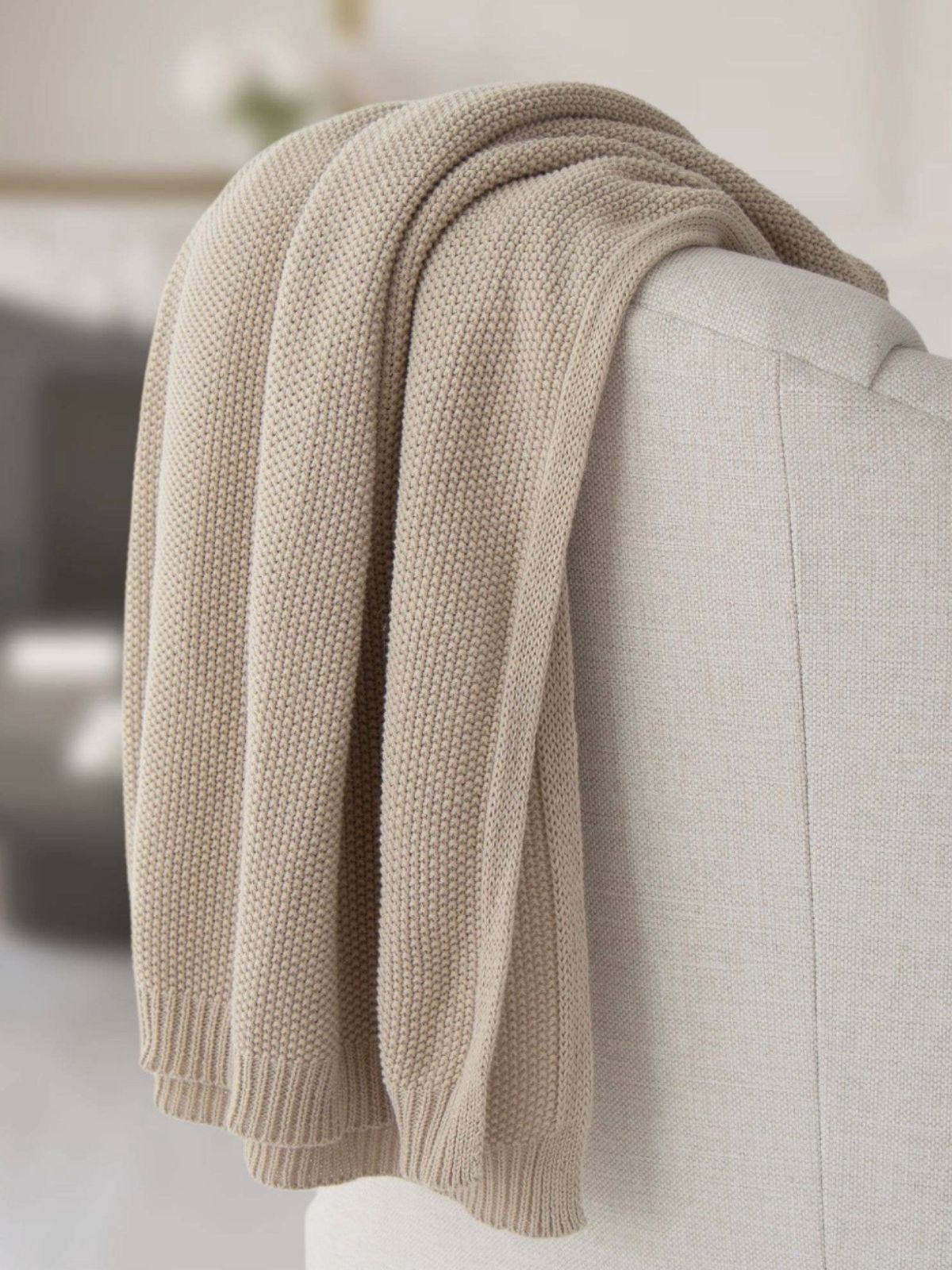 100% Cotton Seedstitch Knit Decorative Throw Blanket Available in Luxury Oatmeal Color Sold by KYA Home Decor, 50W x 60L. 
