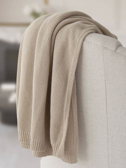 100% Cotton Seedstitch Knit Decorative Throw Blanket Available in Luxury Oatmeal Color Sold by KYA Home Decor, 50W x 60L. 