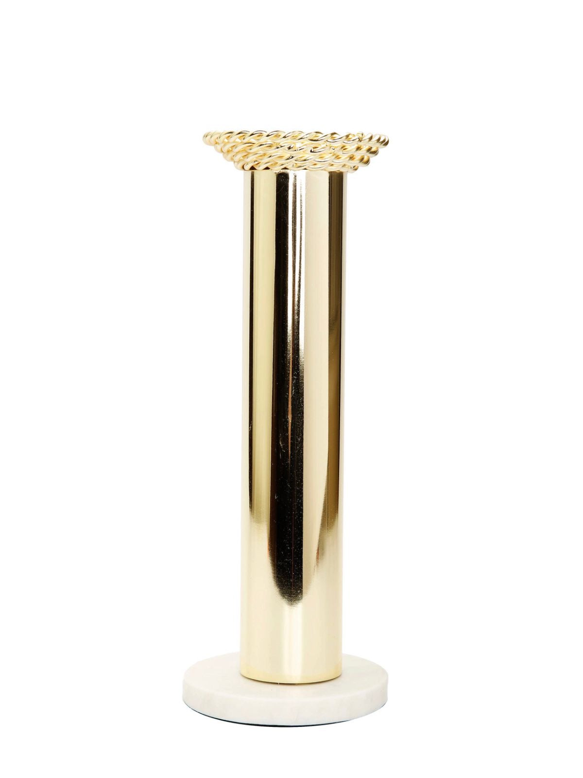12.5H Candle Holder With Gold Metal Rope Design on Marble Base. Sold by KYA Home Decor.