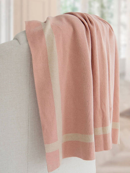 100% Cotton Equestrian Stripe Knit Decorative Throw Blanket in Luxurious Dusty Blush Color.