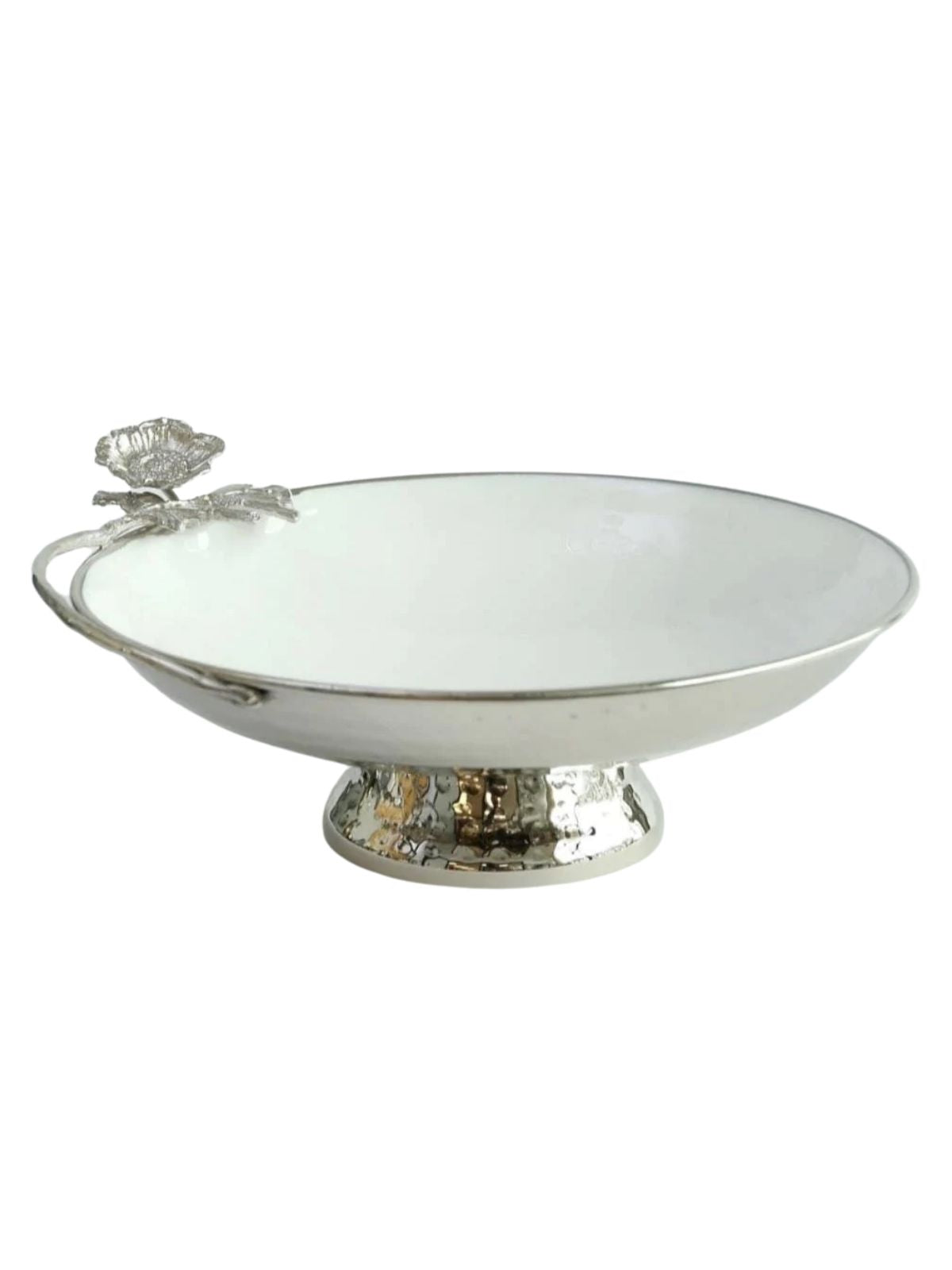 White Bowl with Silver Flower Detail Sold by KYA Home Decor.