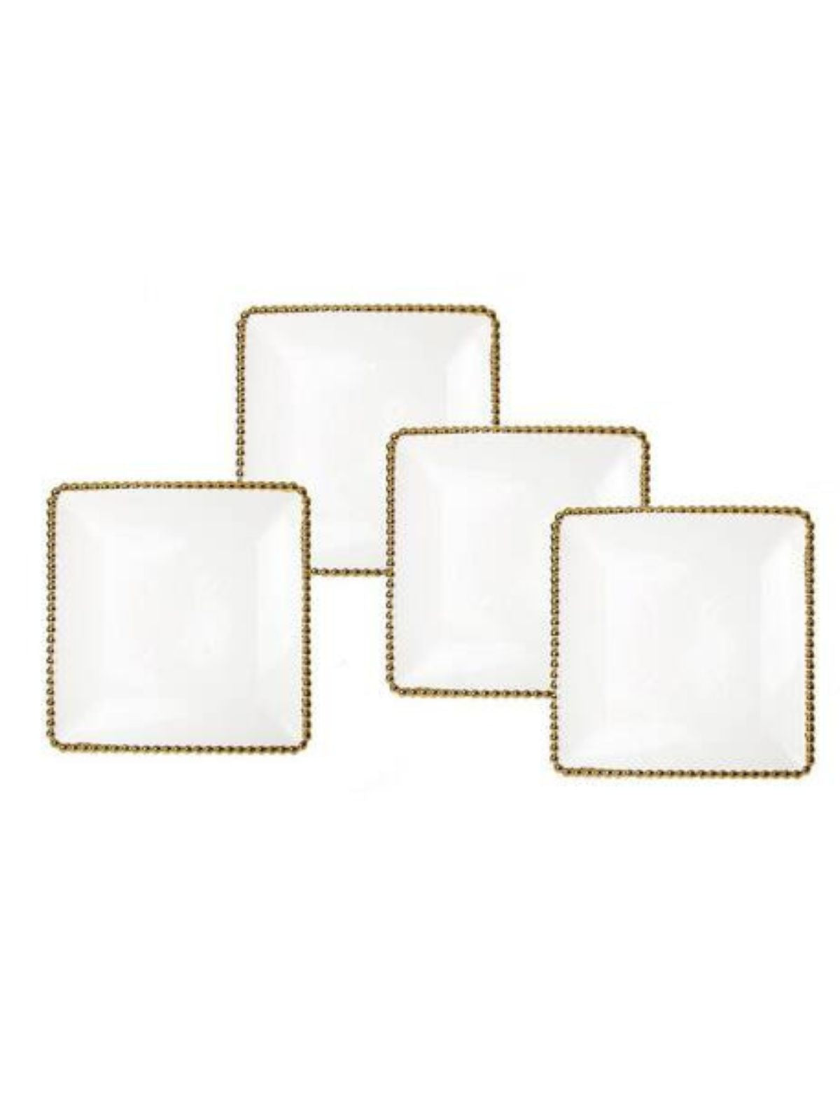 These charming 8x8 porcelain square plates come in a set of four. The gold beads edging the white plate forms the perfect balance of elegance and sophistication. Sold By KYA Home Decor. 