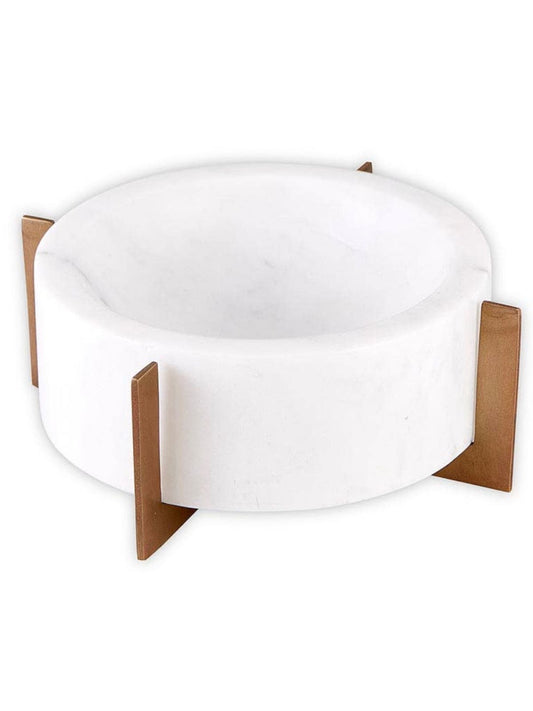 This 7 inch White marble bowl in a brass stand is elegant and simple in design which makes it perfect for keeping dips and toppings chilled while serving. Sold By KYA Home Decor. 