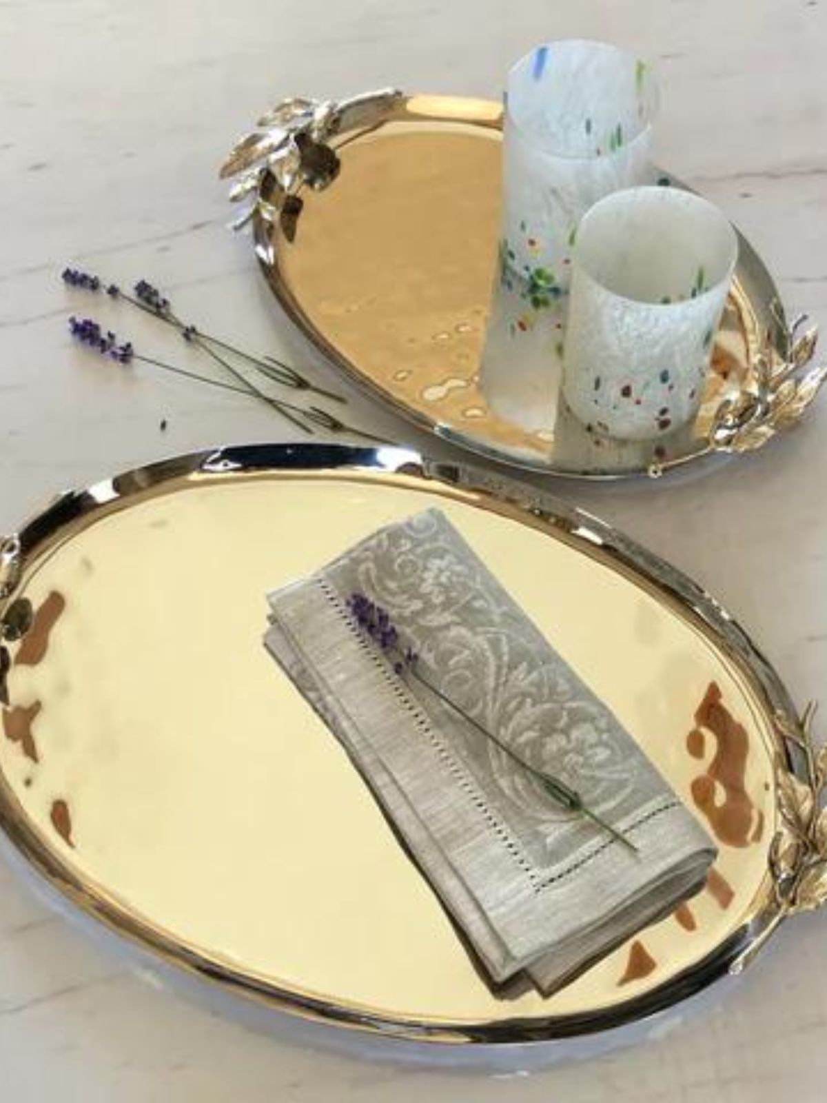 Stainless Steel Medium Oval Tray with Olive Leaf Design. Featuring The collection sold by KYA Home Decor.