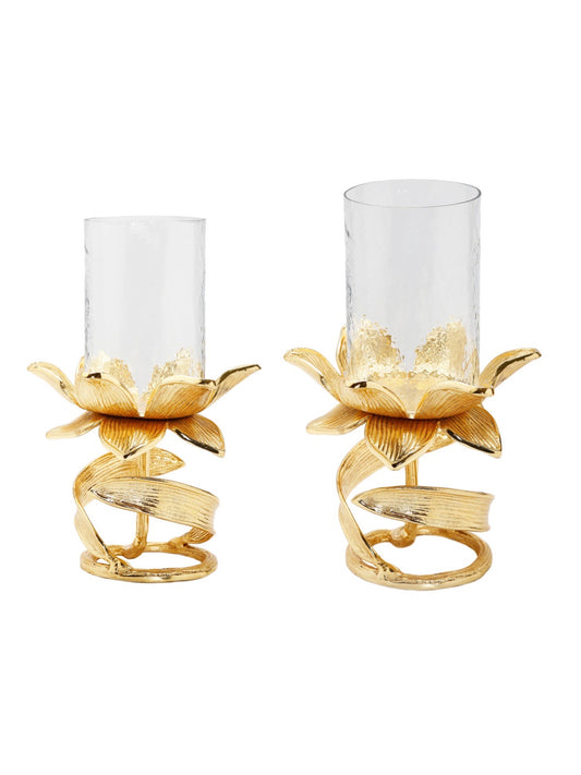 Hammered Glass Candle Holders on Gold Floral Stand. Available in 2 Sizes, Sold by KYA Home Decor.