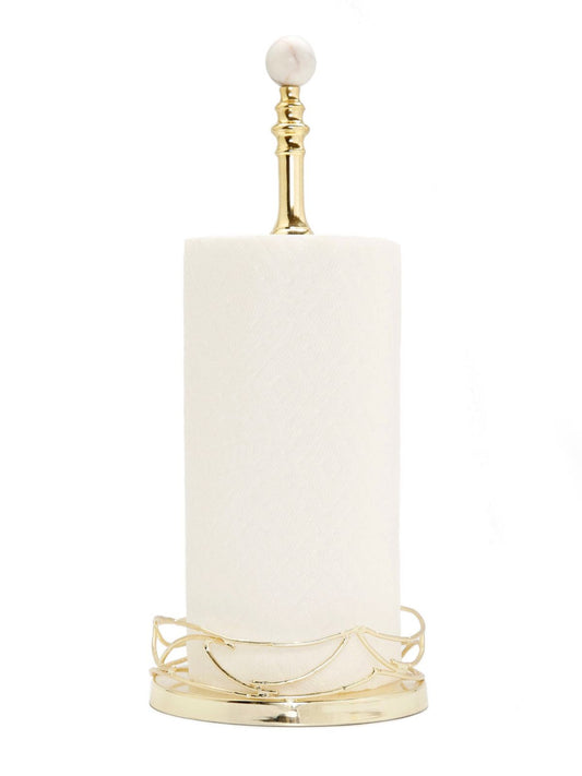 Stainless Steel Paper Towel Holder with Gold Leaf Design