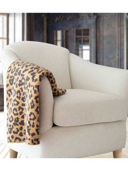 Leopard Print 100% Cotton Knit Decorative Throw Blanket in Beige Color, 50W x 60L.