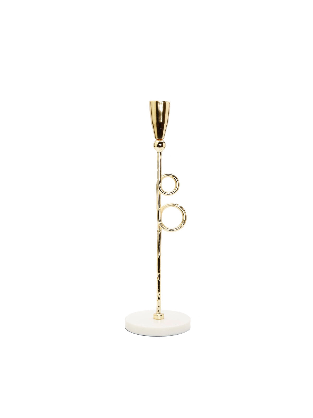 11.3H Metal Gold Loop Taper Candle Holder On Marble Base. Sold by KYA Home Decor. 