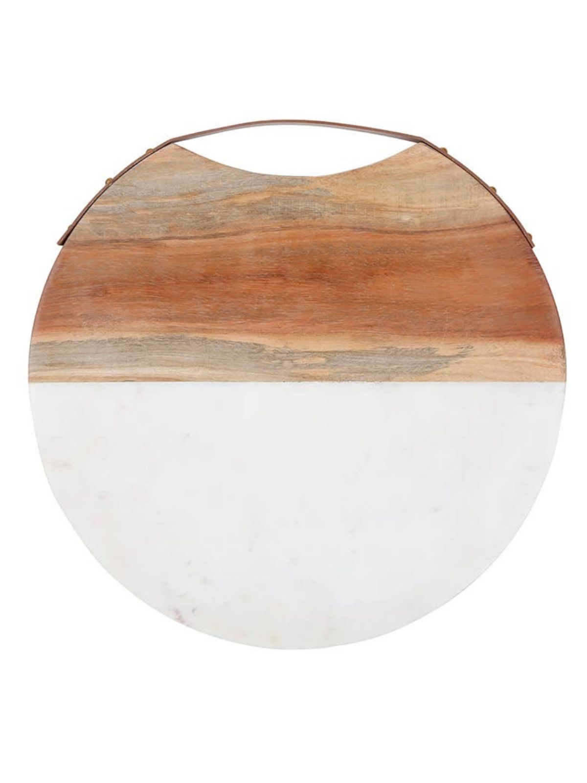 Round Marble and Acacia Wood Serving Board, Top View.