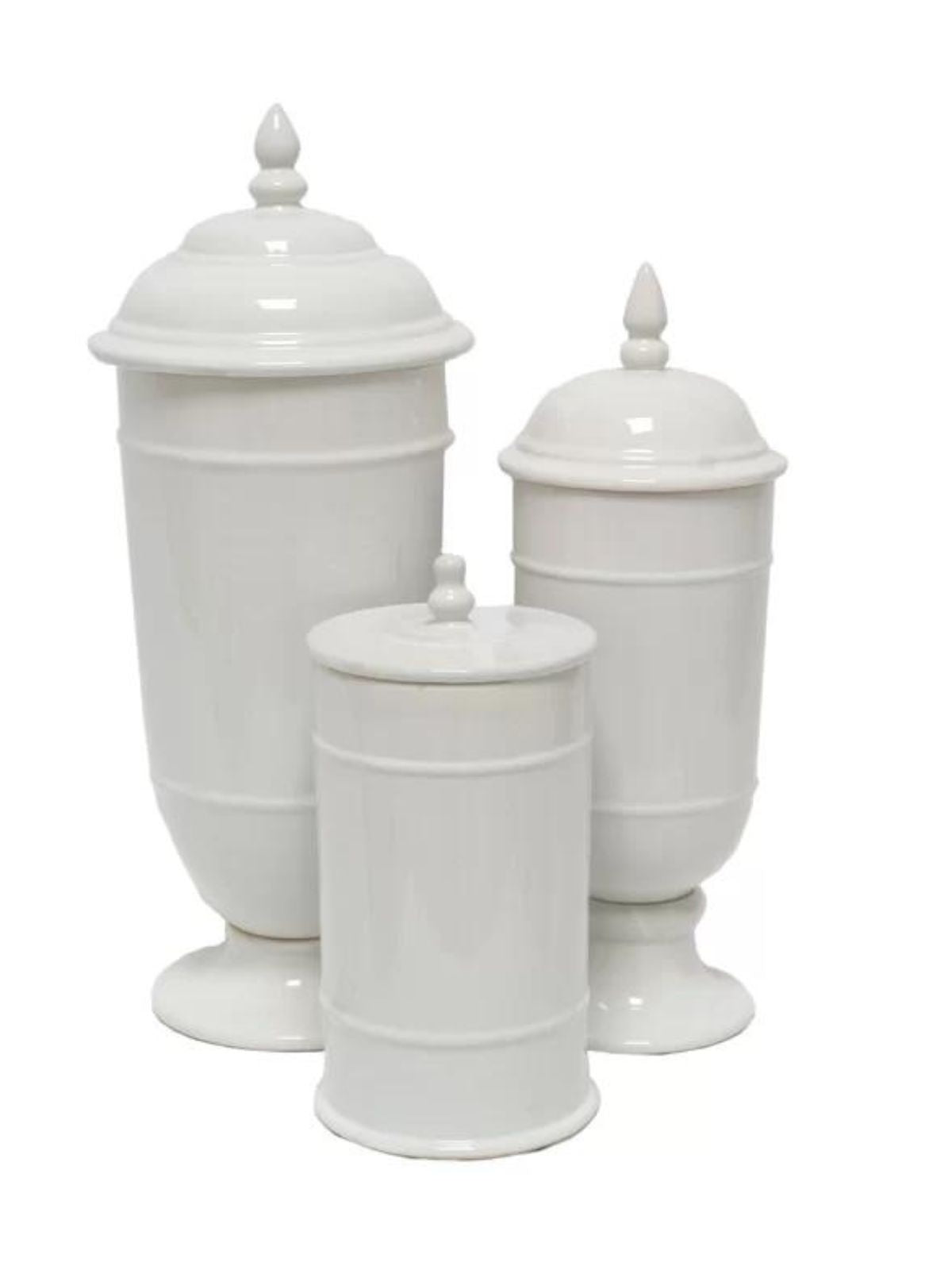 Set of 3 White Glossy Ceramic Kitchen Storage Canisters sold by KYA Home Decor