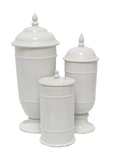 Set of 3 White Glossy Ceramic Kitchen Storage Canisters sold by KYA Home Decor