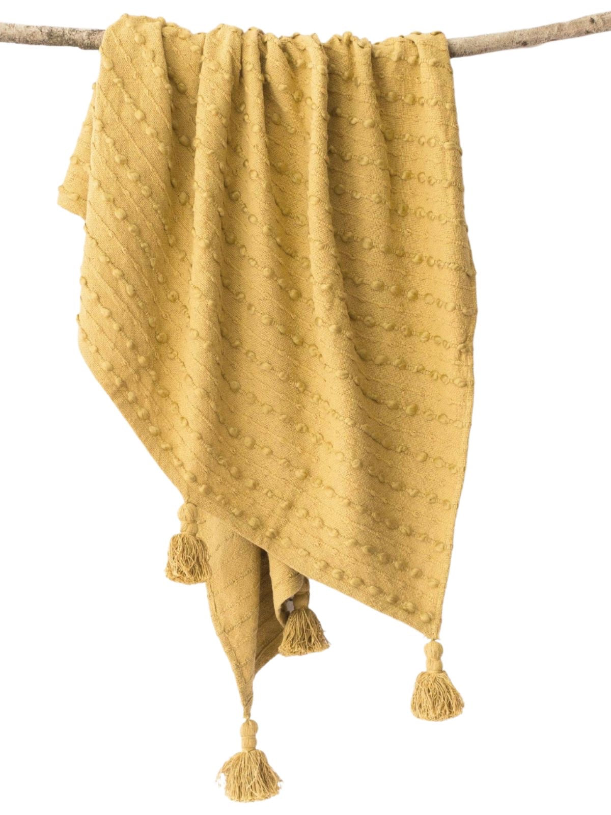Decorative Throw Blankets Made with 80% Handwoven Cotton and 20% Acrylic Yellow Hand-dyed Color, 50W x 60L.