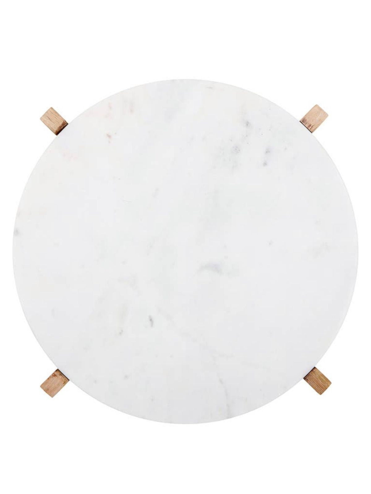 White Marble Serving Tray on Mango Wood Pedestal Sold by KYA Home Decor.