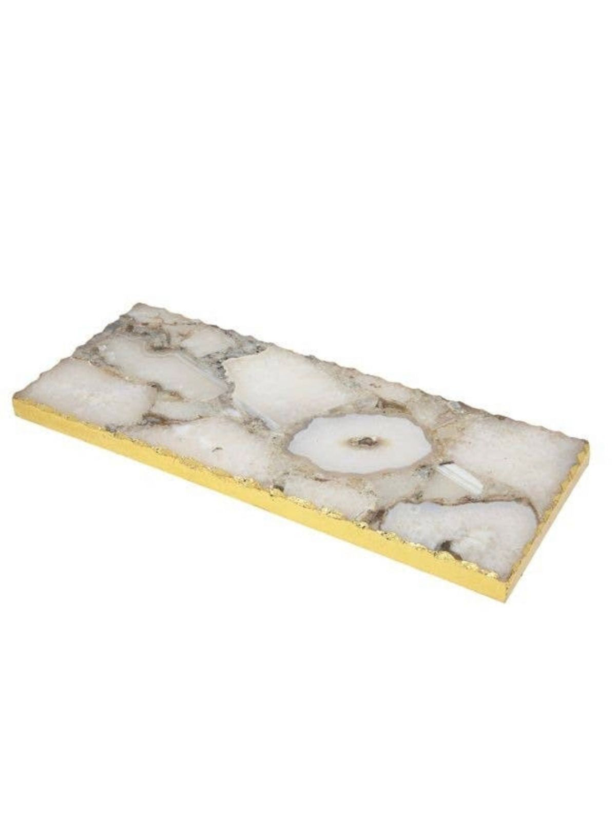 Natural Agate Stone Tray with Gold Edges, 16.5L x 6W.