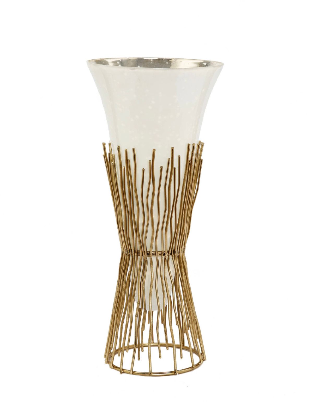 16H Opaque Glass Decorative Vase On Luxurious Glossy Gold Twig Base - KYA Home Decor