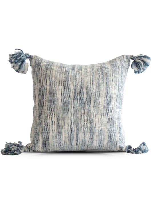 This 20x20 Watercolor Abstract woven pillow cover with cream tassels for a dimensional whimsical touch. The fabric on this pillow is woven using traditional looming methods by hand. Sold by KYA Home Decor