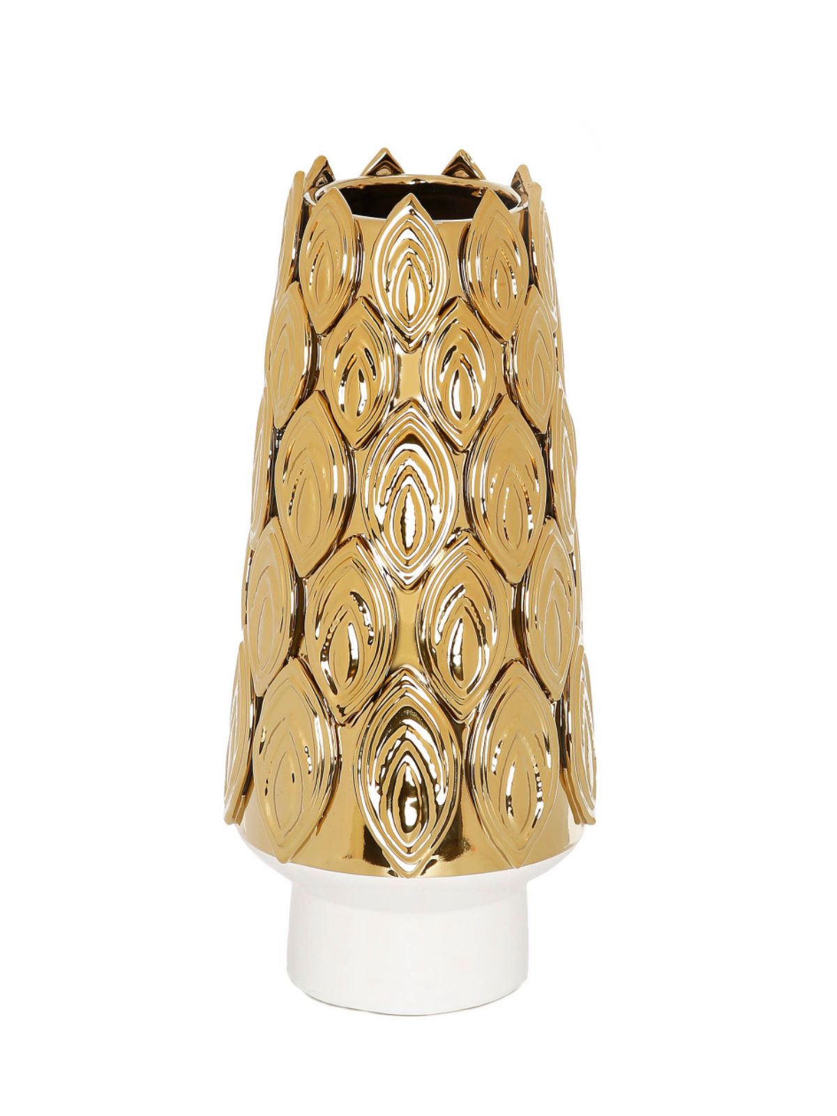 15H Luxury White Porcelain Decorative Vase With Handmade Carved Gold Petal Design - KYA Home Decor