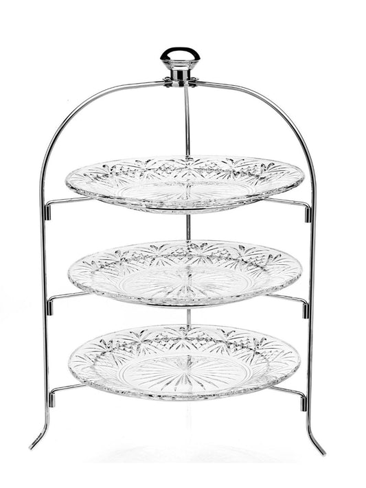 This crystal server features three different trays crafted of glass stainless steel. Use this server to create centerpieces or serve desserts in elegant style Available at KYA Home Decor 
