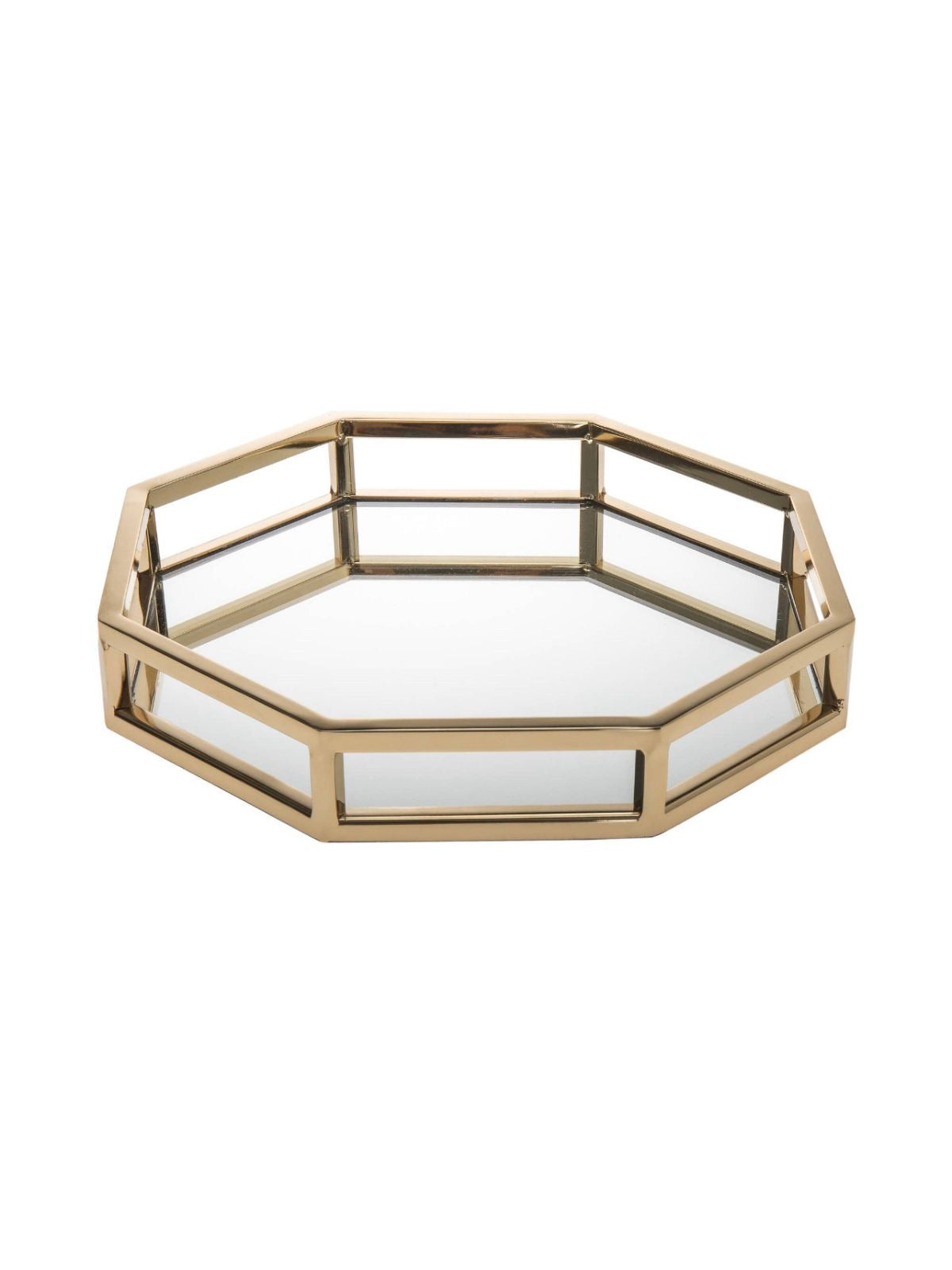 Small Gold Octagon Design Mirrored Decorative Tray for Vanities. 