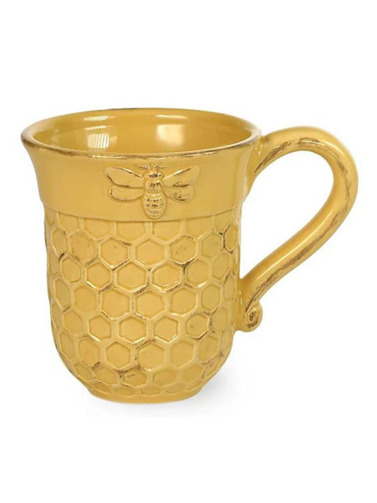 13oz Yellow Honeycomb Ceramic Coffee Mug With a Honeycomb Pattern and a Bee - KYA Home Decor. 