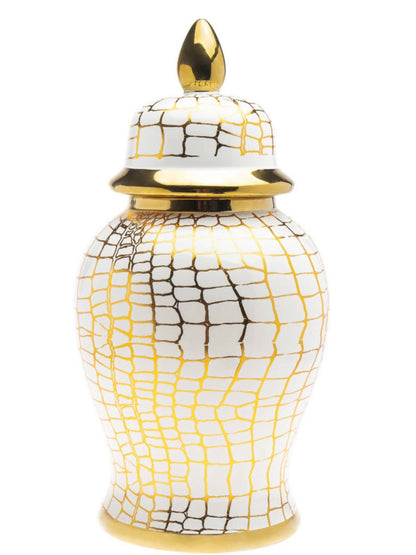 Snake Print Porcelain Ginger Jar with an elegant gold-tone rim and base in size Large