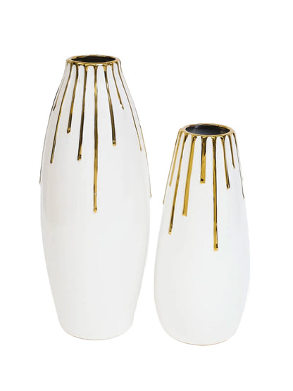 White Ceramic Decorative Vase With Luxury Gold Drip Design, 2 Sizes - KYA Home Decor