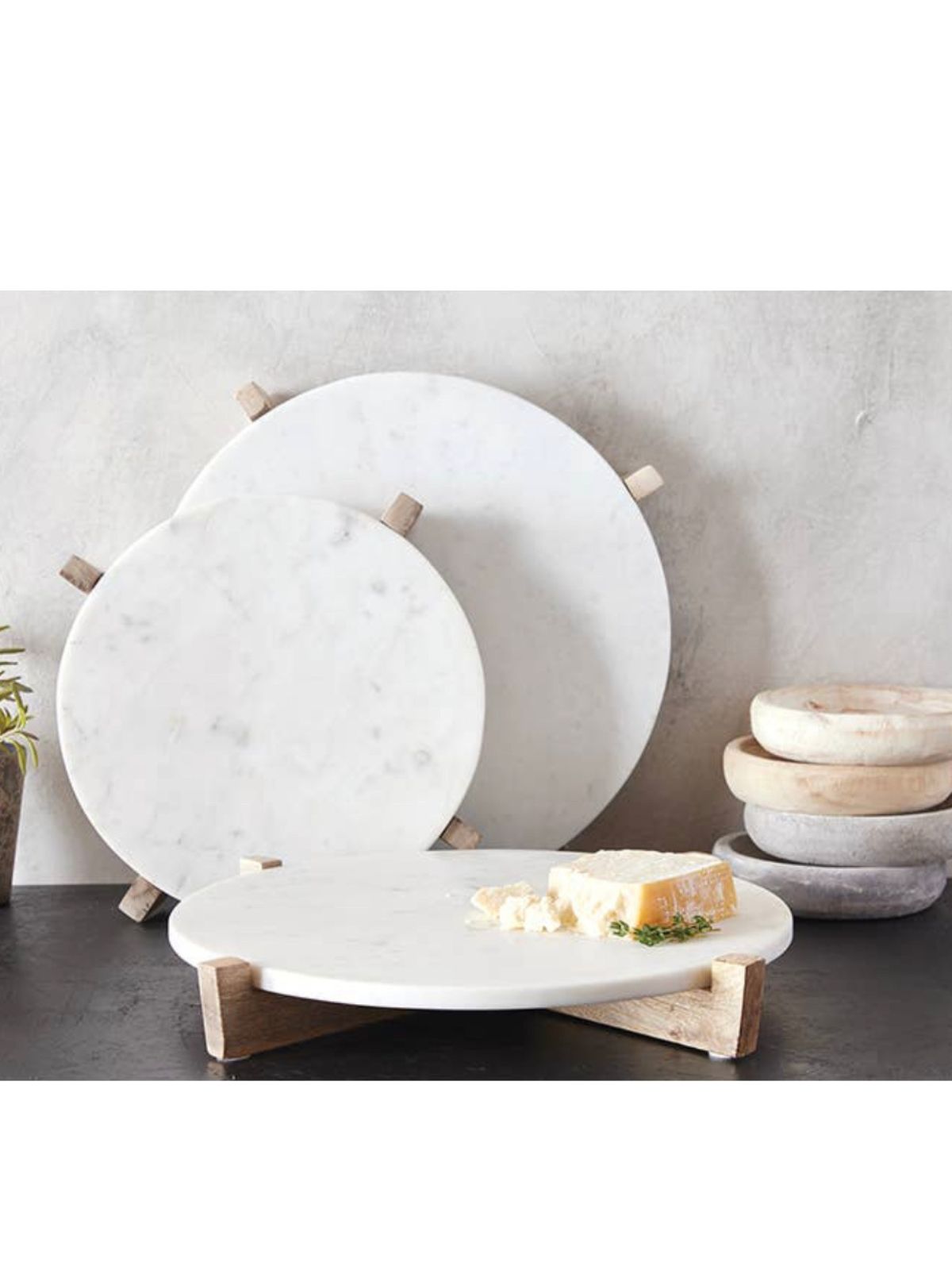 White Marble Serving Tray on Mango Wood Pedestal, Available in different Shapes.