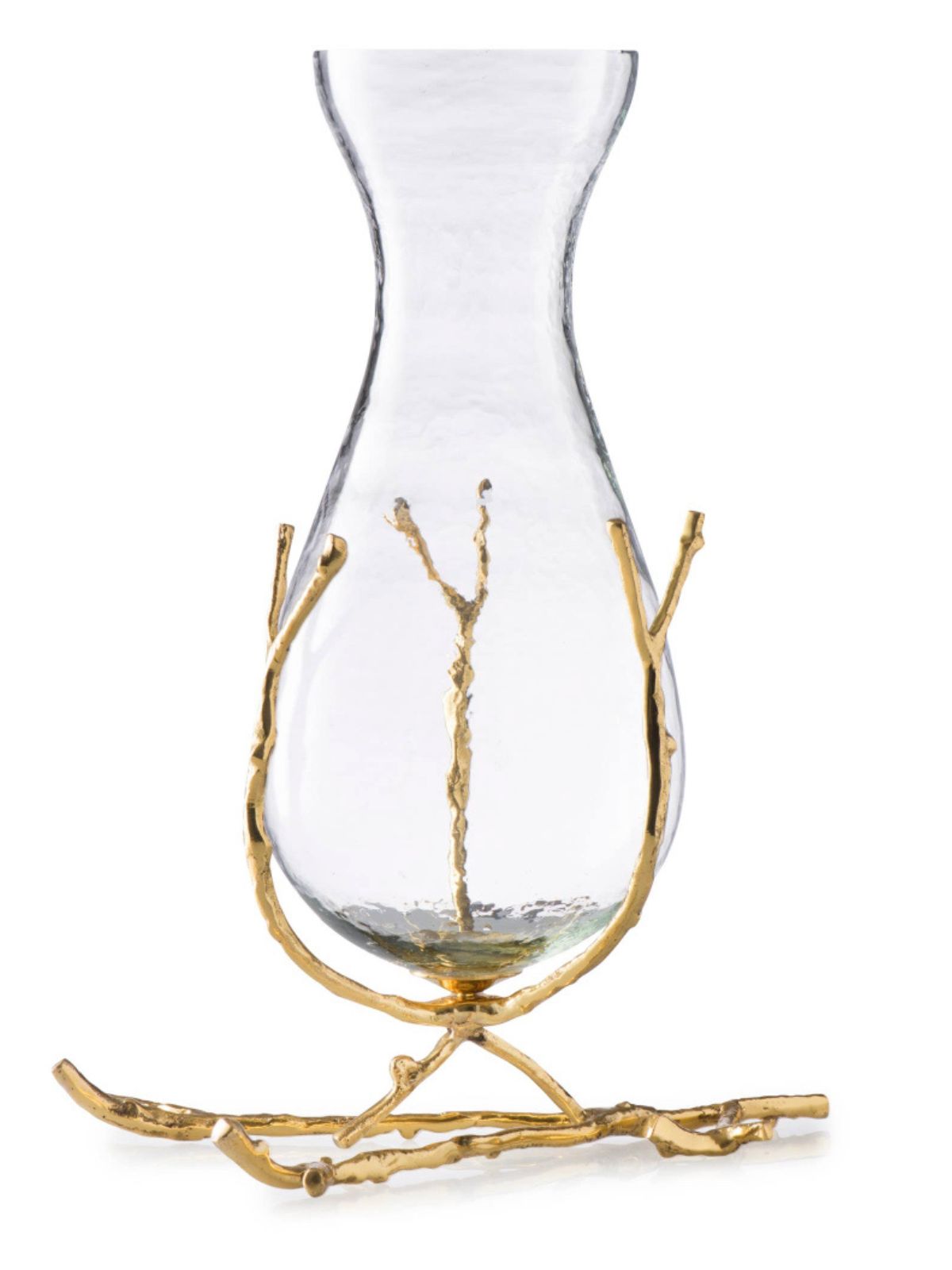 14H Glass Vase with Stainless Steel Glossy Gold Twig Base - KYA Home Decor.