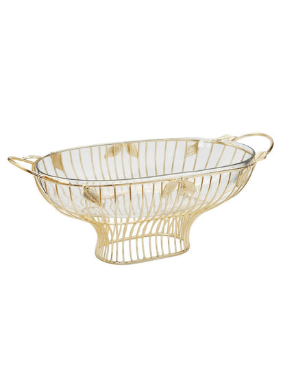 Oval Shaped Glass Bowl with Gold Leaf Design Sold by KYA Home Decor.