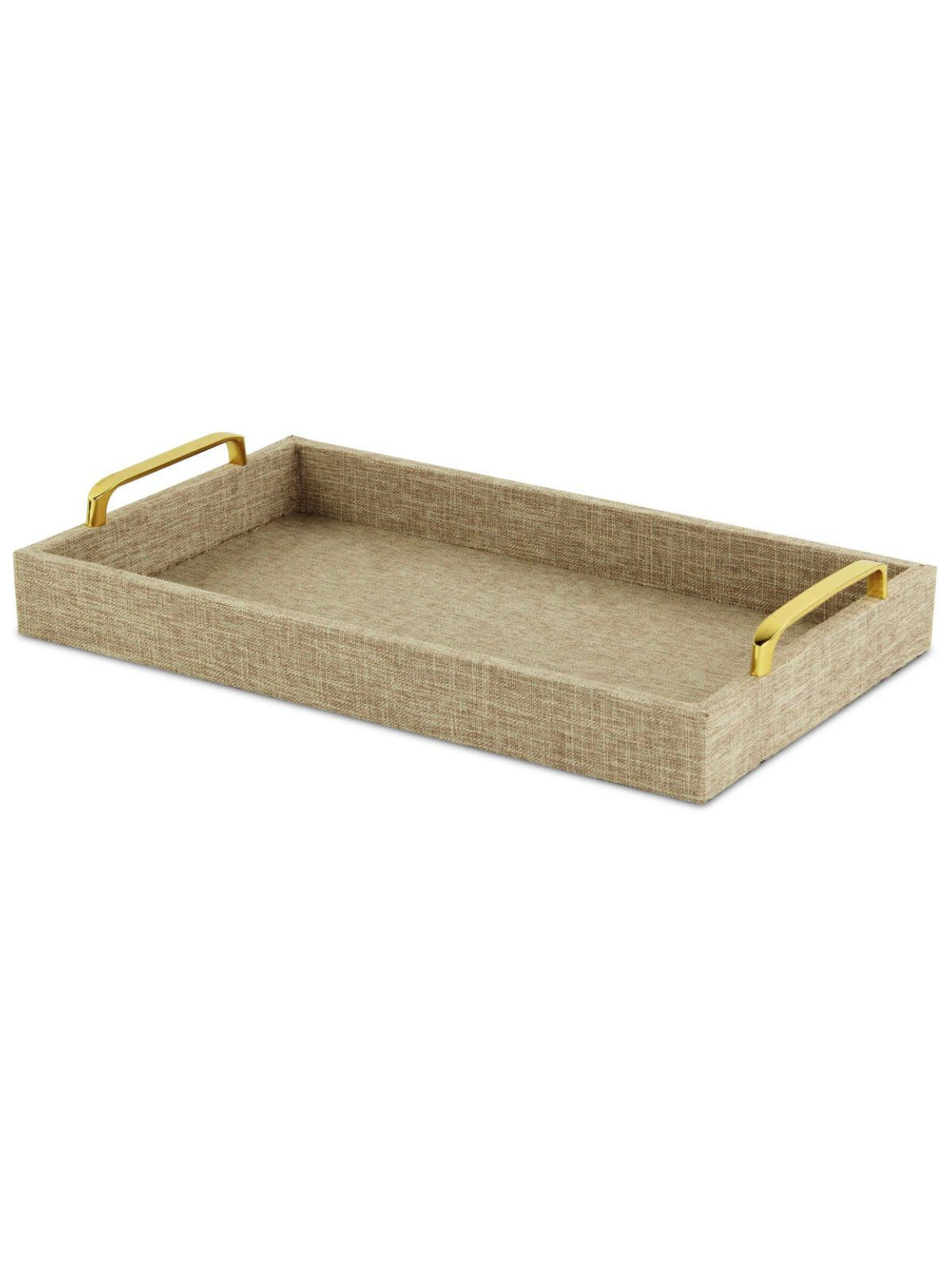 The Isola Di Canter Linen Tray in Beige is an entirely handmade and hand-crafted design that blends an engineered wood frame with a linen outer fabric and metal hardware.