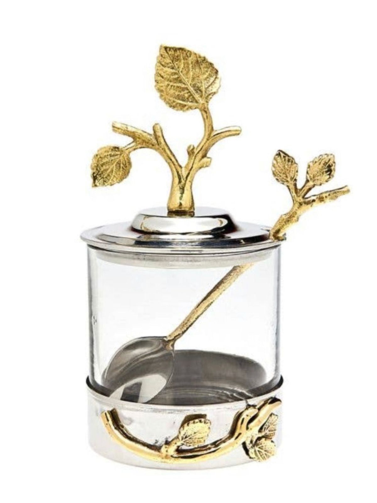 Gold Leaf Jam Jar with Stainless Steel Spoon sold by KYA Home Decor.