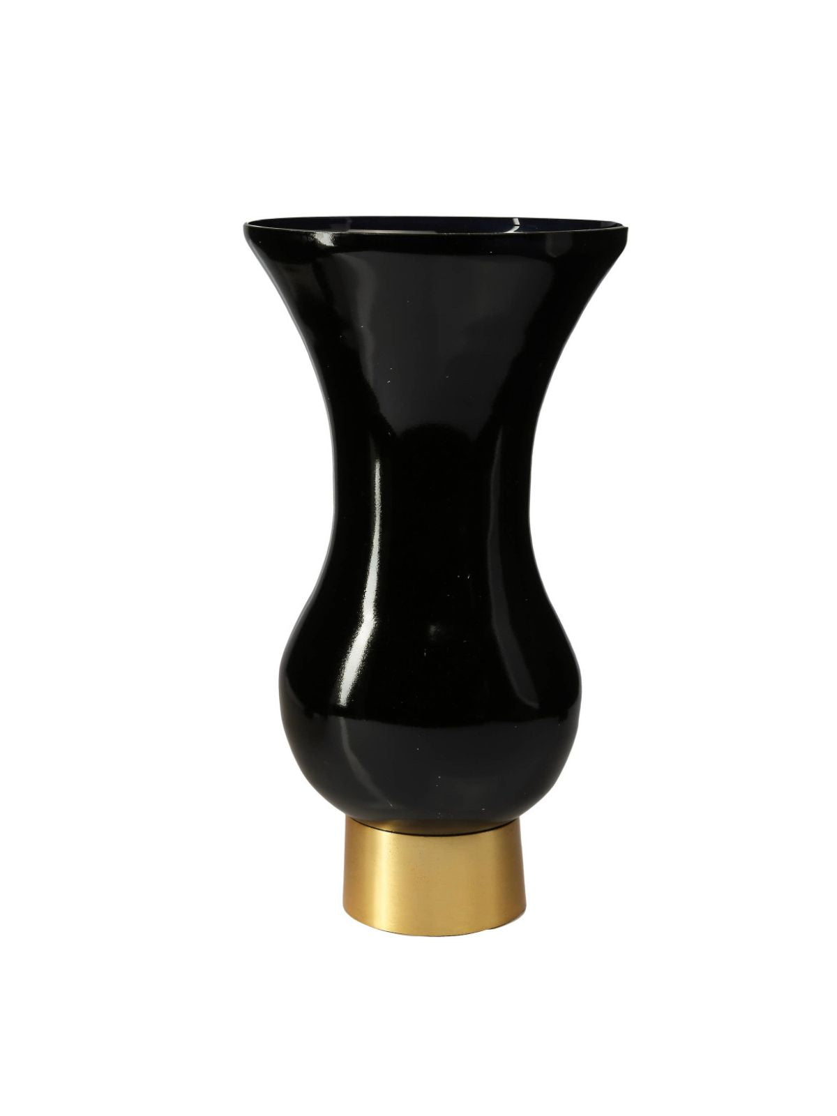 11.5H Luxurious Black Curvy Glass Decorative Vase with Gold Base - KYA Home Decor