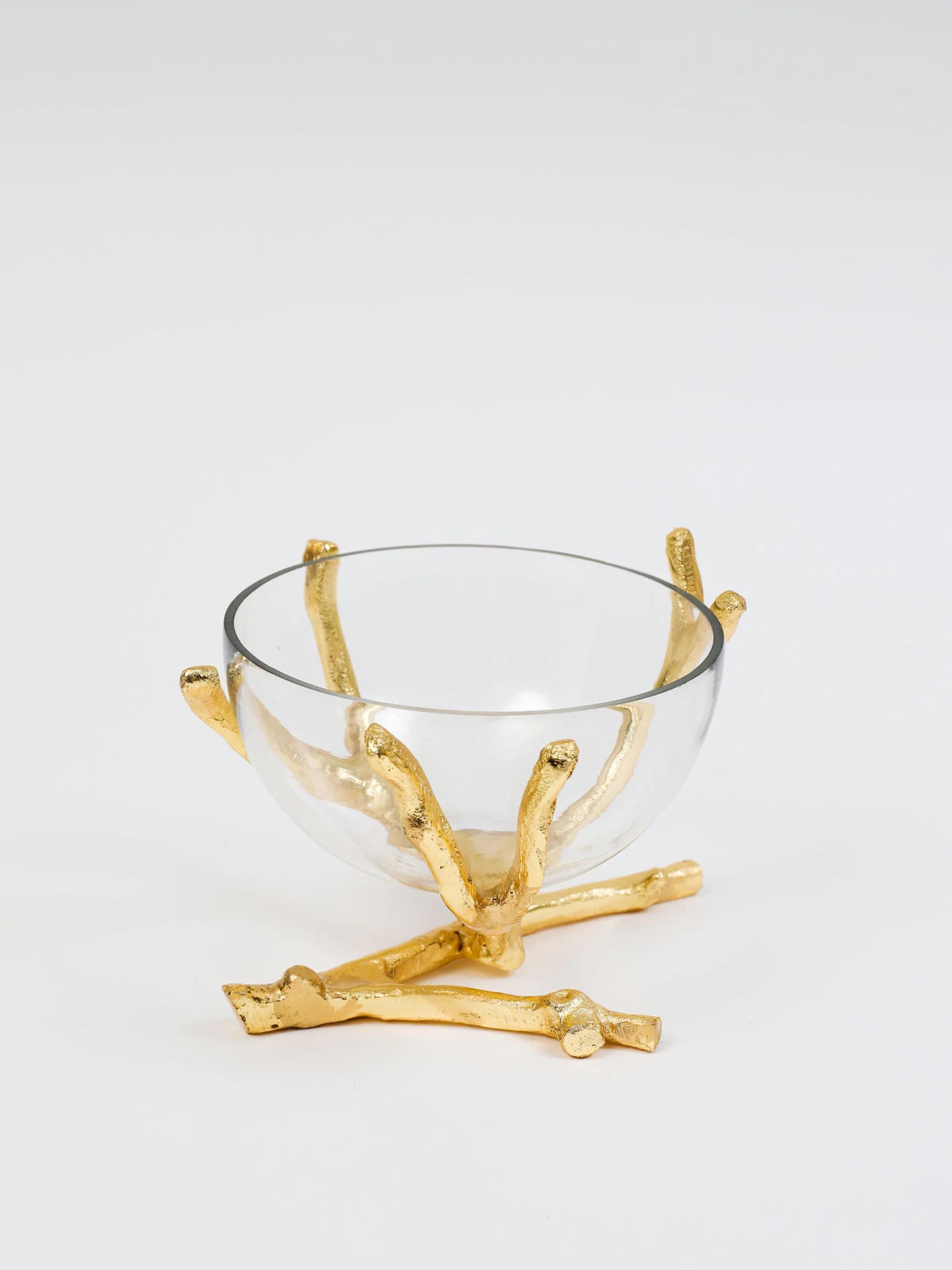Gold Twig Base with Removable Glass Bowl, Small Size.